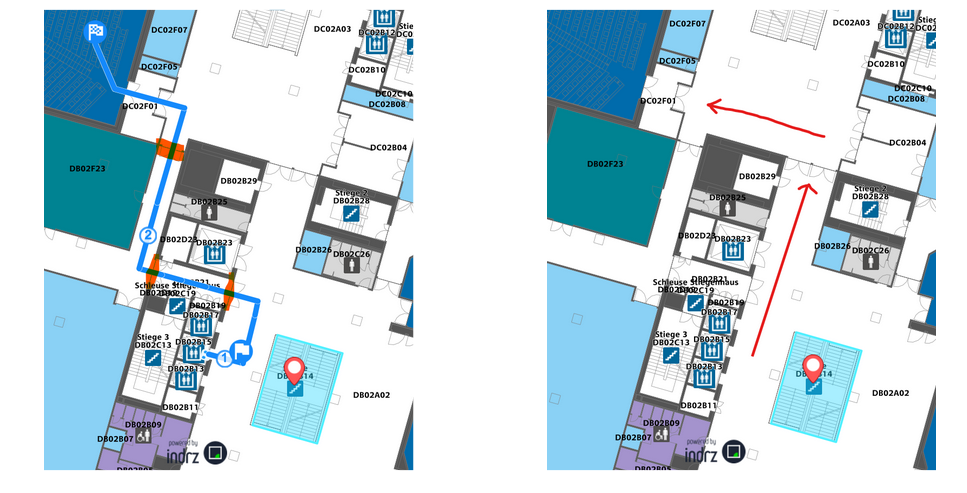 TU Maps showing a door obstacle route